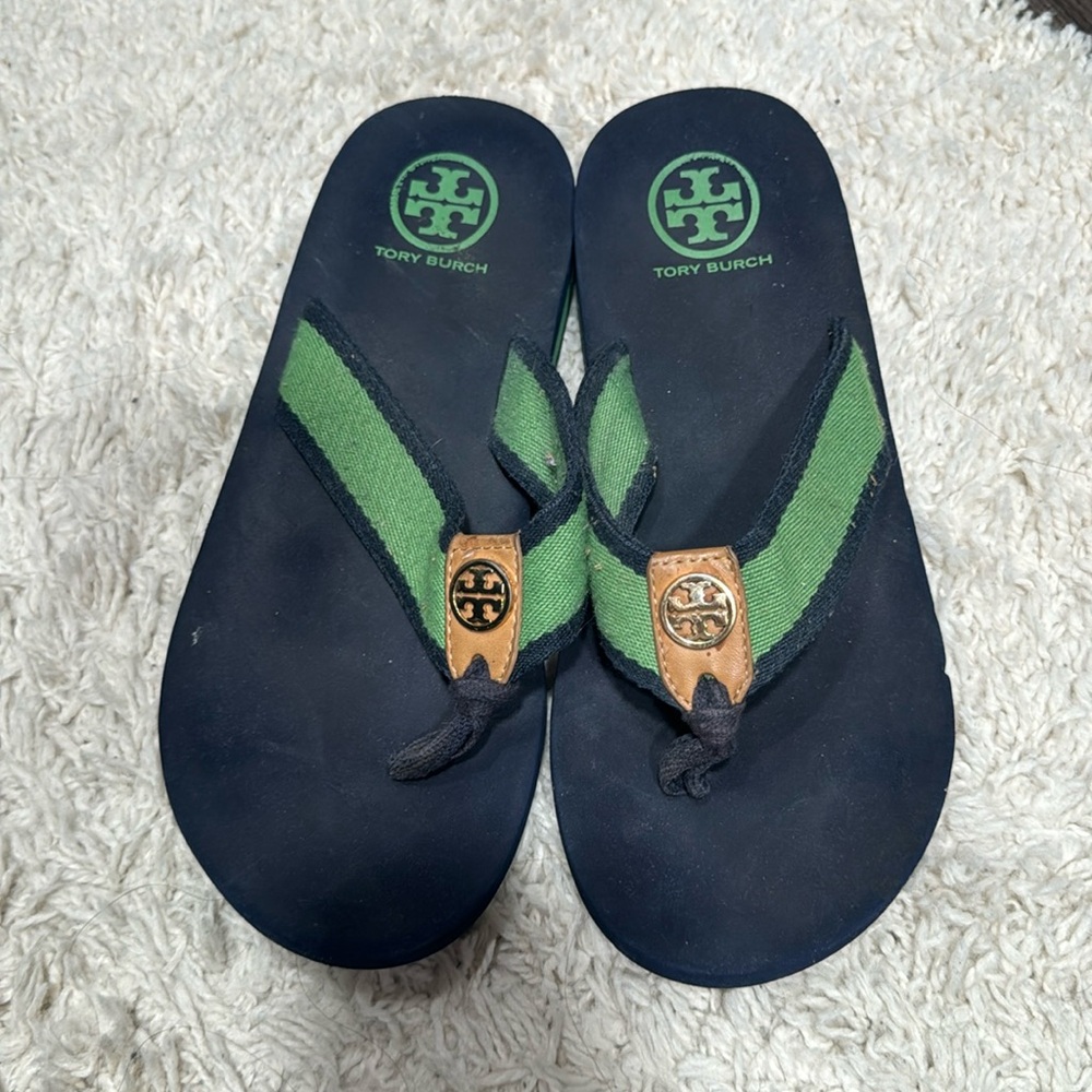Tory Burch Frankie Navy Khaki Foam Flip Flop size 8